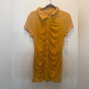 NWT SO Ruched Button Down‎ Gold Juniors Polo Dress - Size L